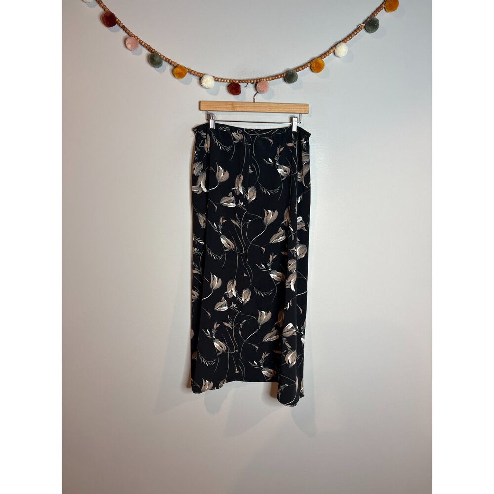 Vtg 1990's black and tan floral maxi skirt